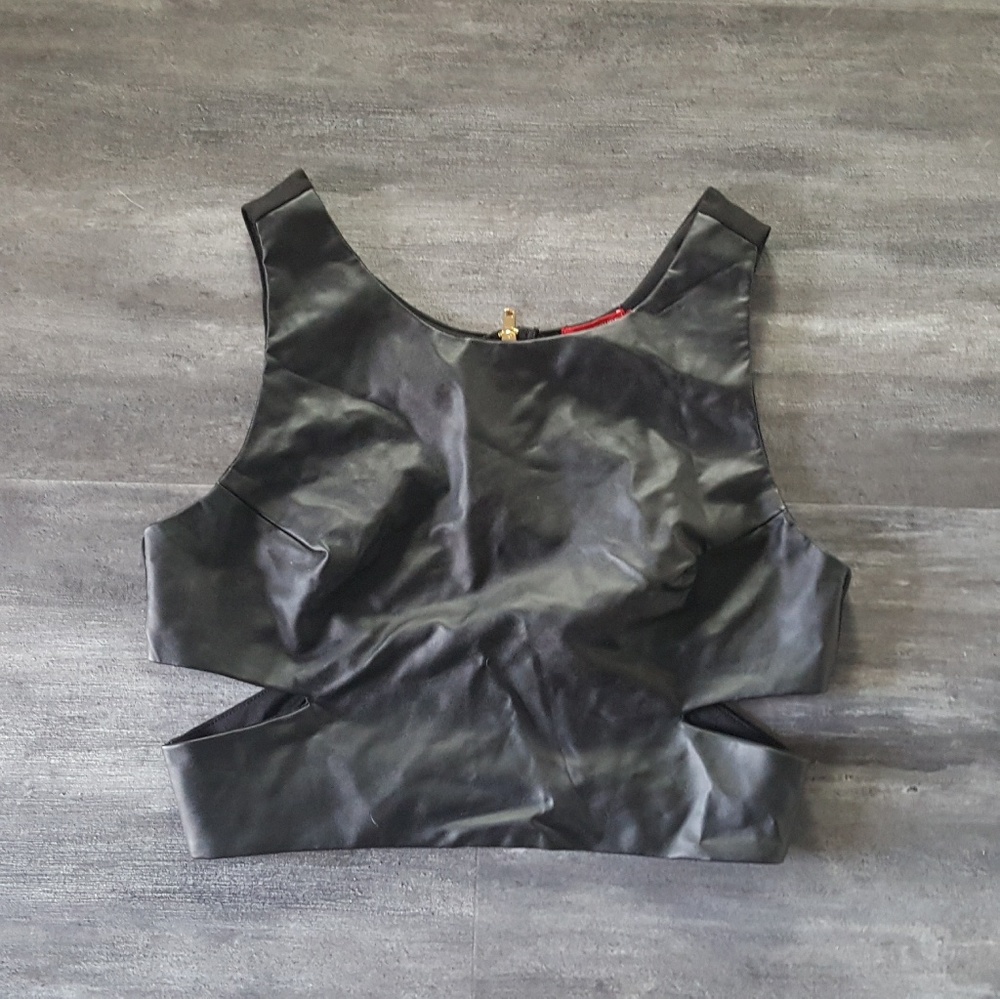 Black Leather Bongo Side Slit Cropped Tank